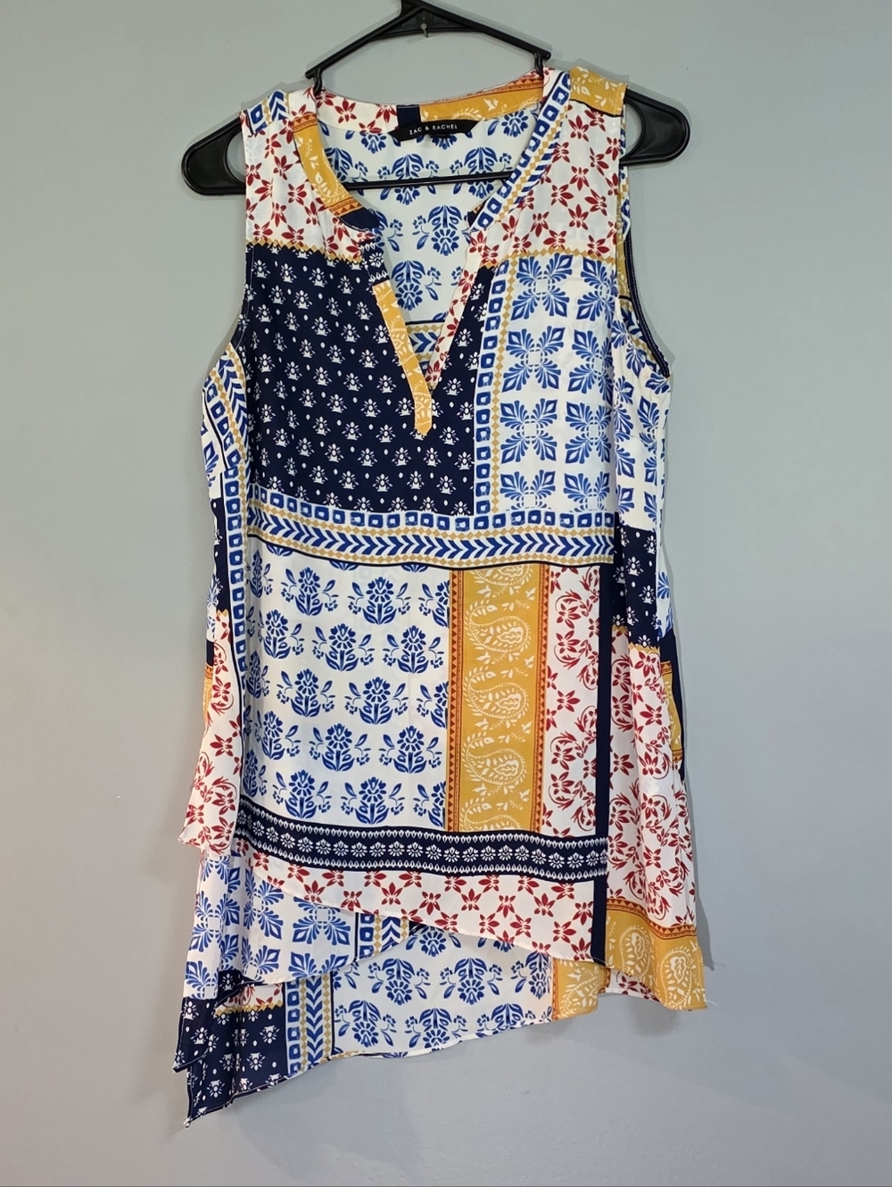 Zac & Rachel Patchwork Sleeveless Tank in Blue, Yellow, Red, White